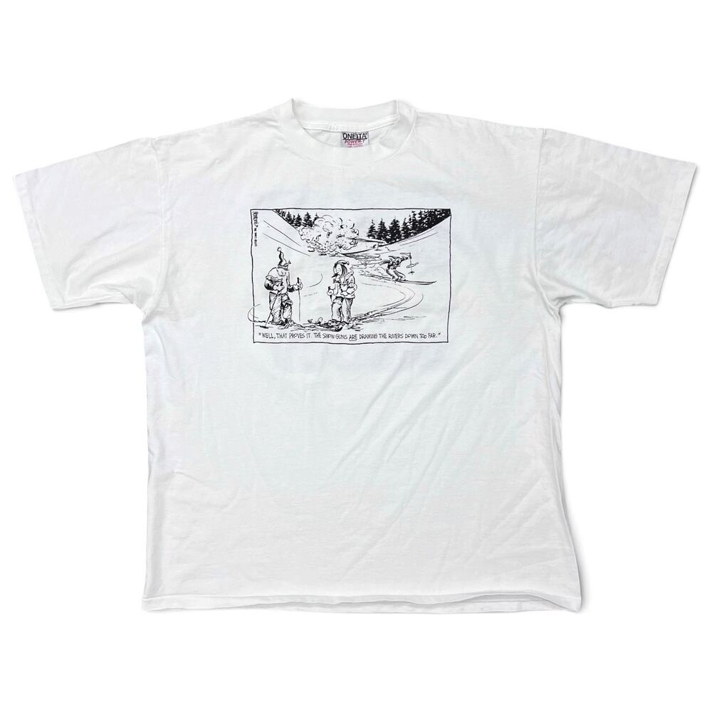 Vintage 90s Just Say No To Fake Snow Ski T Shirt Climate Change XL Oneita Hippie